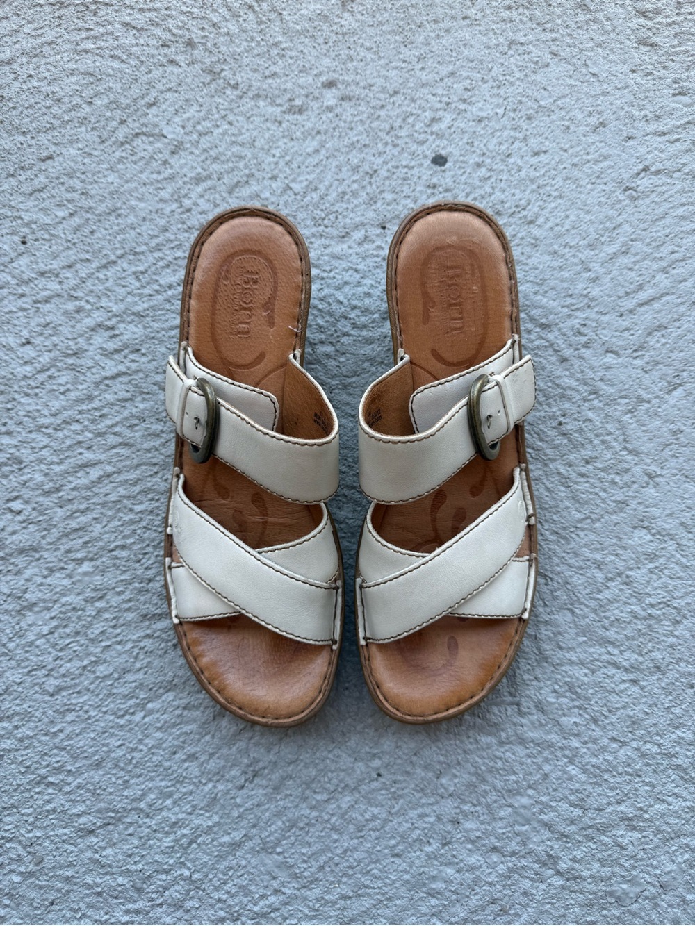 Born White Leather Sandals with Block Heel Size 11
